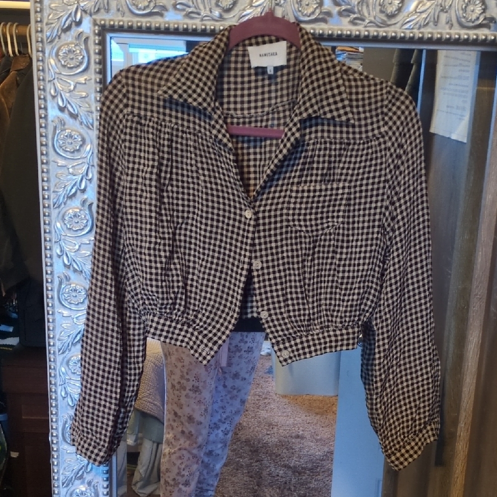 Nanushka women's black and tan Gingham Shirt